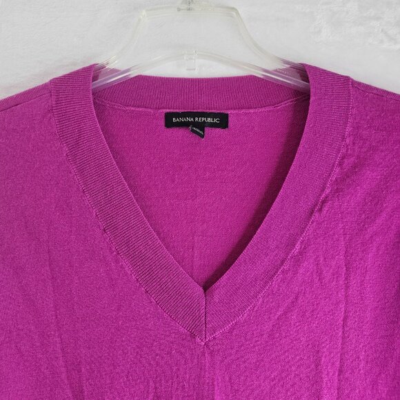 Banana Republic Women Sweater Merino Wool Size L V-Neck Pink Solid Pullover - Picture 7 of 12